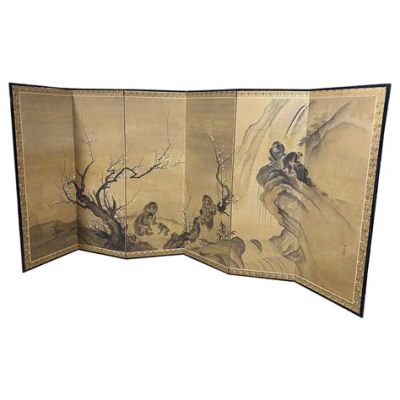 Six Panel Screen of Travelers Resting on the Road: An Exquisite Portrayal of Nara Period Tranquility!